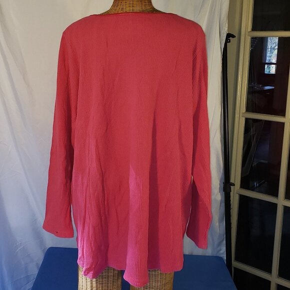 Ladies WOMAN WITHIN Waffleknit 3/4 Sleeve Scoop Neck Tee Shirt in Pink - 2X - Picture 3 of 4